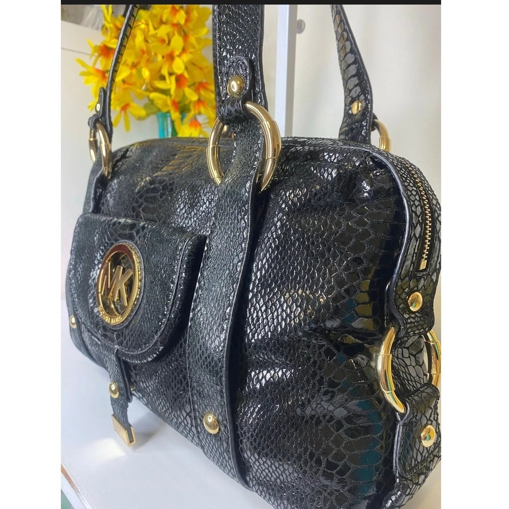 Michael Kors Python Embossed Leather Satchel Blac… - image 2